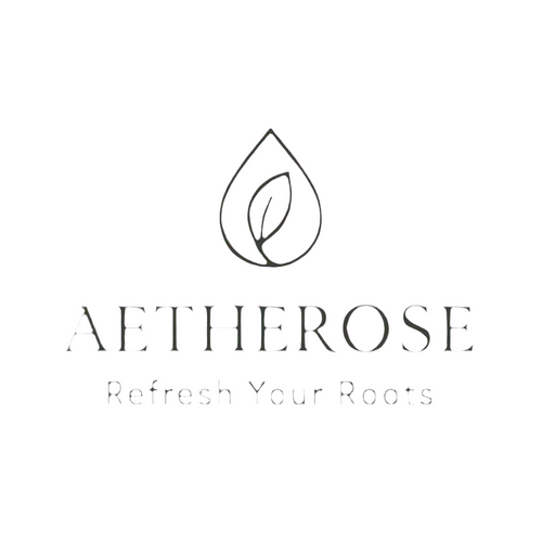 Aetherose logo with a leaf design on a purple background